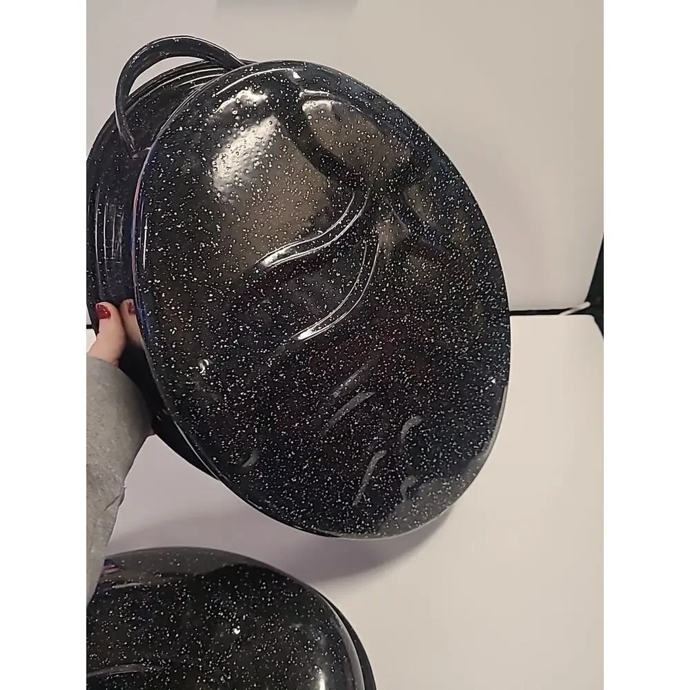 Oval Roaster Pan Extra Large w/ Lid Black Speckled Enamel 15